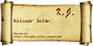Kolcsár Jolán névjegykártya